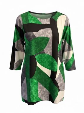 Alfani Green Black Cream Abstract Print Tunic